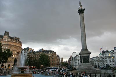 Trafalgar Square is dominated by Nelson's Column