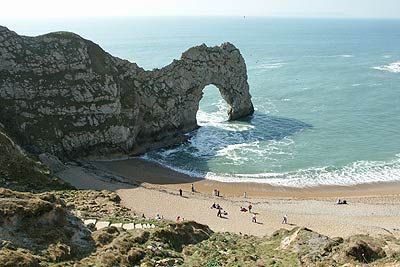 Durdle Door is a natural arch west of Lulworth Cove