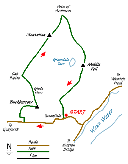 Route Map - Buckbarrow, Seatallan & Middle Fell from Loweswater Walk