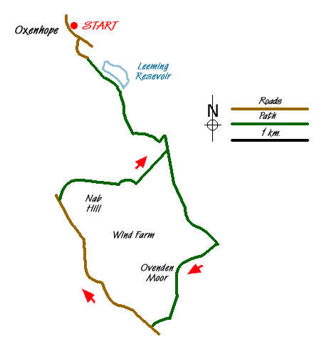 Route Map - Circuit of Ovenden Moor from Oxenhope Walk