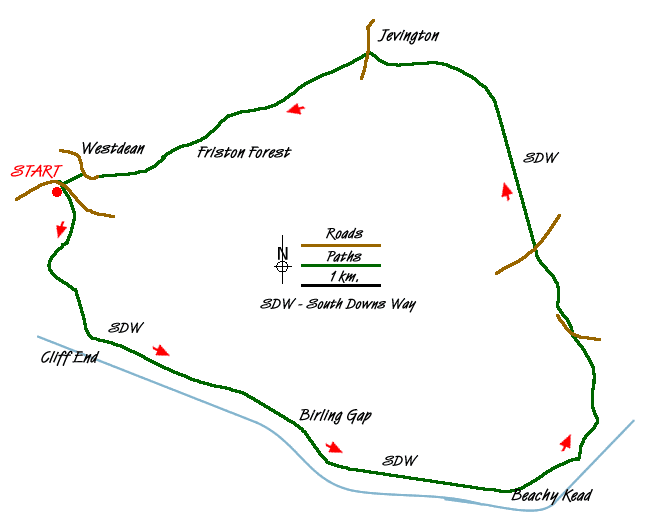 Route Map - The Seven Sisters from Exceat Walk