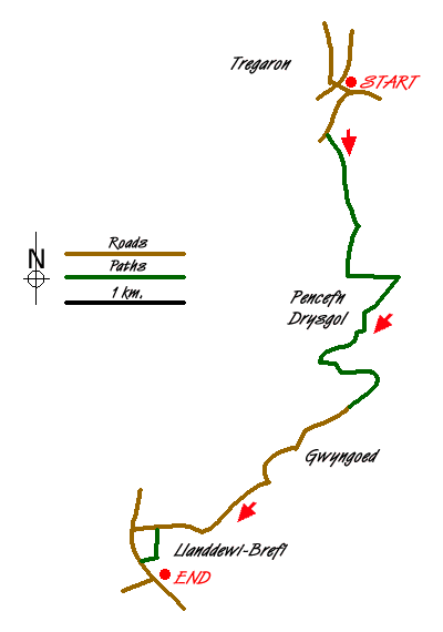 Route Map - Tregaron & Llandewi Brefi circular Walk