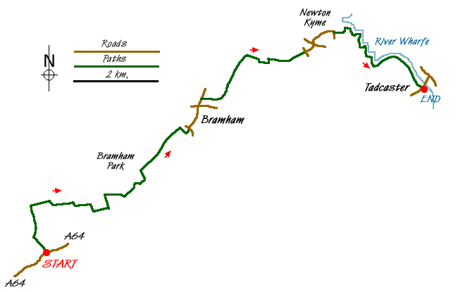 Route Map - Bramham Park & Newton Kyme from Kiddal Bridge Walk