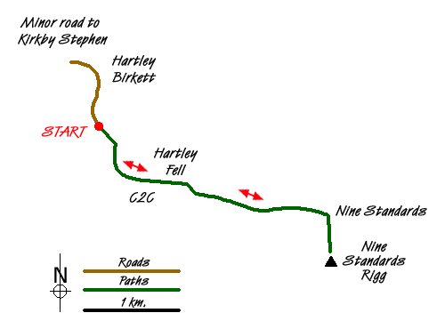 Route Map - Hartley Birkett & Nine Standards Rigg Walk