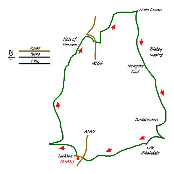 Route Map - Hole of Horcum and Saltergate Brow from Lockton Walk
