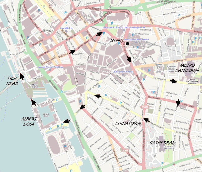 Route Map - Exploring Liverpool City Centre Walk
