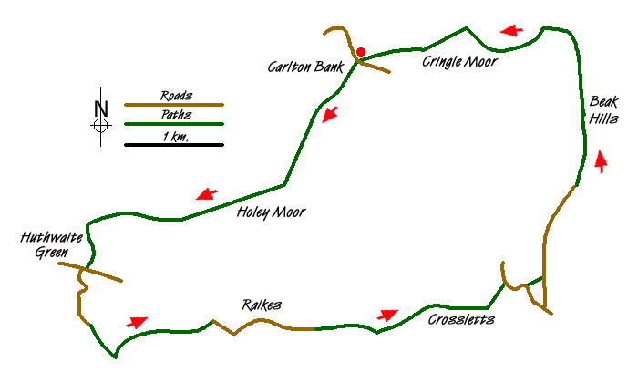 Route Map - Carlton Bank, Scugdale, Raisdale & Kirby Bank Walk