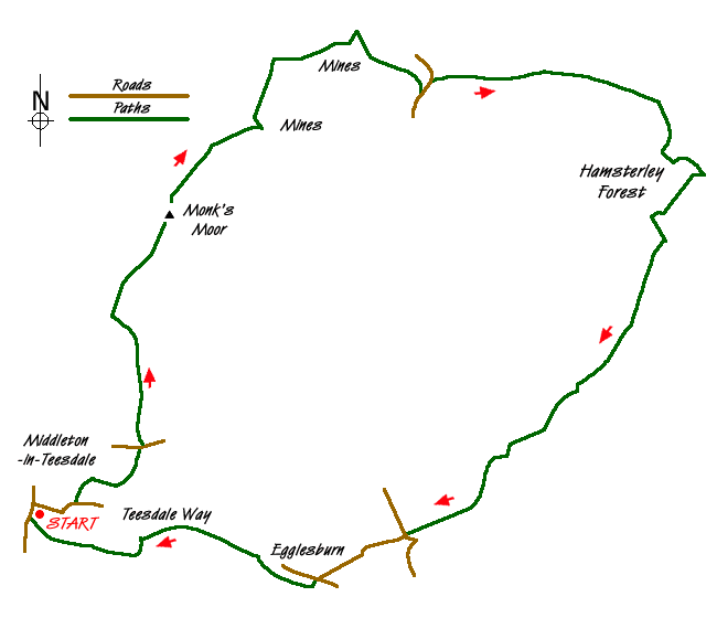Route Map - Hamsterley & Middleton-in-Teesdale Walk