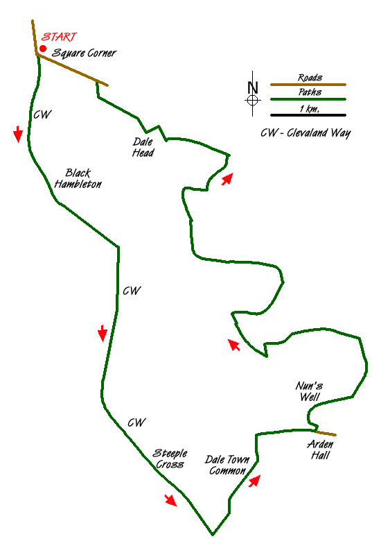 Route Map - High Paradise around Arden Great Moor from Square Corner Walk