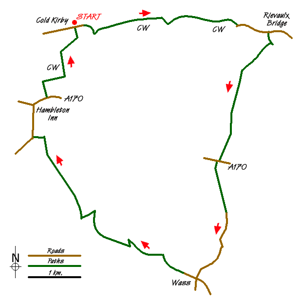 Route Map - Cold Kirby, Rievaulx Bridge & Wass Walk