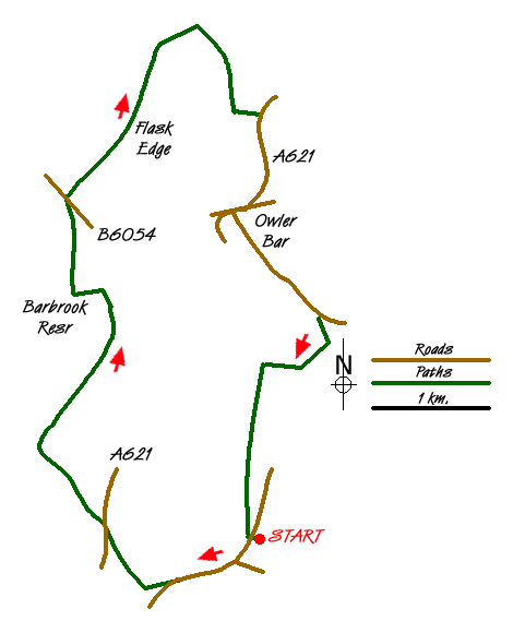 Route Map - Flask Edge and Bar Brook Moor from Shillito Wood Walk