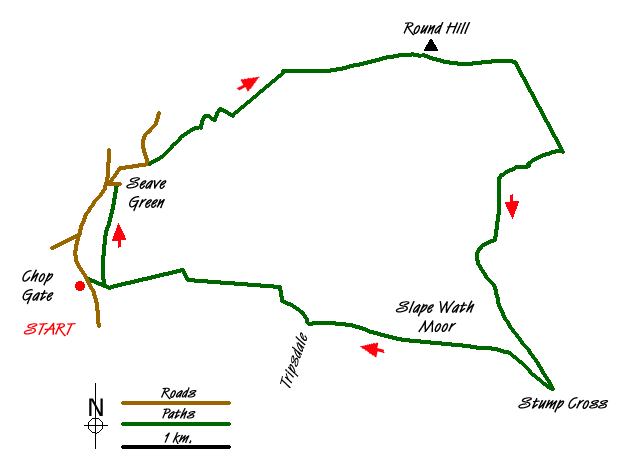 Route Map - Chop Gate, Round Hill & Stumps Cross
 Walk