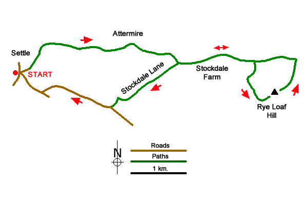 Route Map - Rye Loaf Hill from Settle Walk