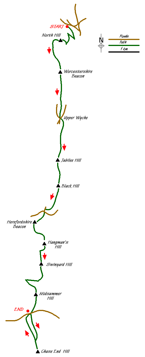 Route Map - The Malverns - end to end Walk
