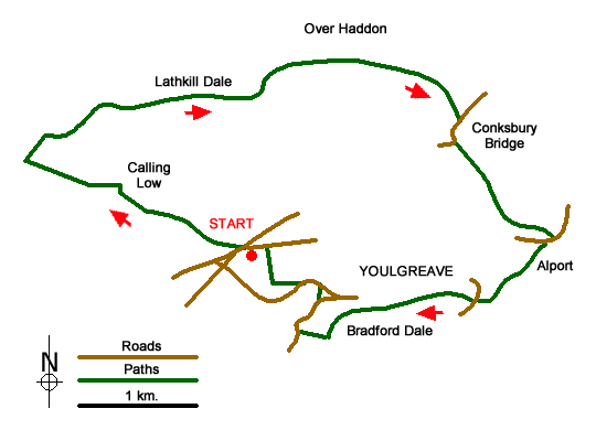 Route Map - Lathkill Dale & Bradford Dale
 Walk