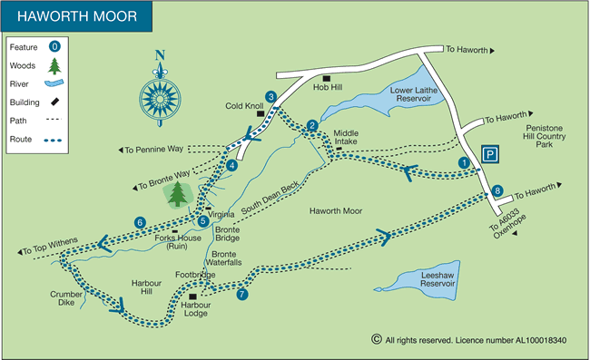 Route Map - Haworth Moor circular Walk