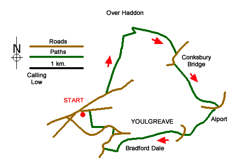 Route Map - Lathkill & Bradford Dales (short version)
 Walk