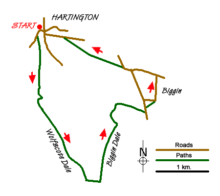 Route Map - Dove Valley & Biggin Dale from Hartington Walk