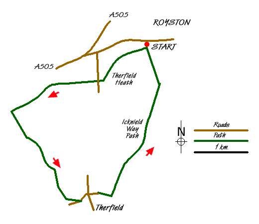Route Map - Therfield Heath circular from near Royston Walk