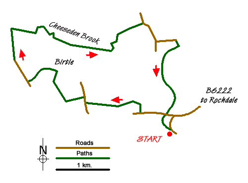 Route Map - Cheeseden Brook & Pooley Bridge from Heywood
 Walk