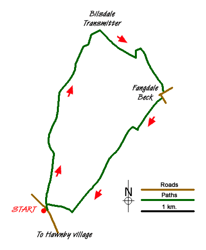 Route Map - Hawnby, Bilsdale West and Wetherhouse Moors 
 Walk