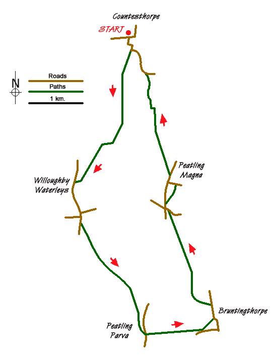 Route Map - Willoughby Waterleys & Bruntingthorpe Walk