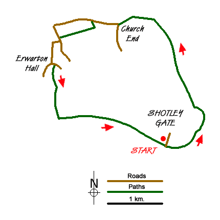Route Map - Church End & Erwarton from Shotley Gate
 Walk