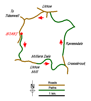 Route Map - Miller's Dale & Cressbrook Dale from Tideswell Dale Walk