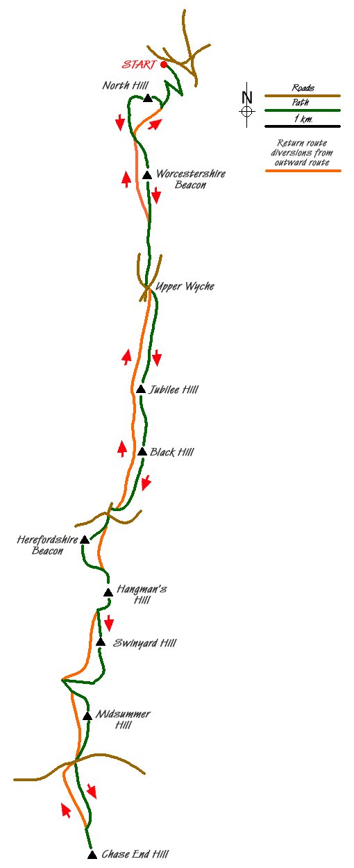 Route Map - Malverns circular from Noirth Hill Walk