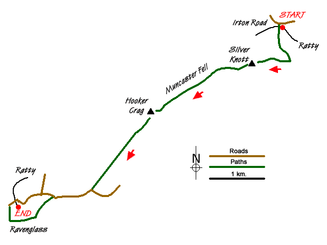 Route Map - Silver Knott & Muncaster Fell from Irton Road
 Walk
