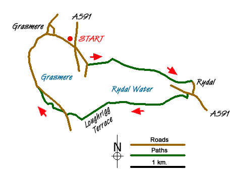 Route Map - Rydal Water & Grasmere
 Walk