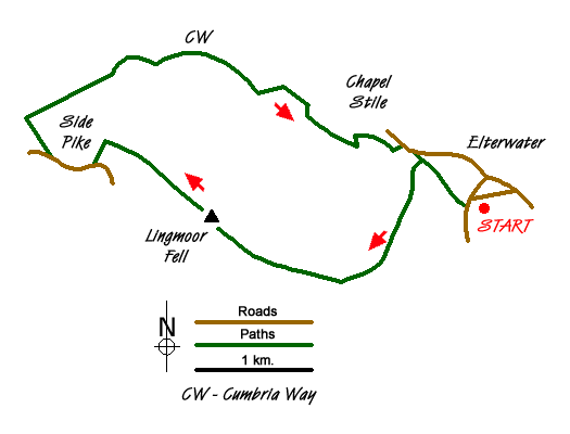 Route Map - Lingmoor Fell & Langdale
 Walk