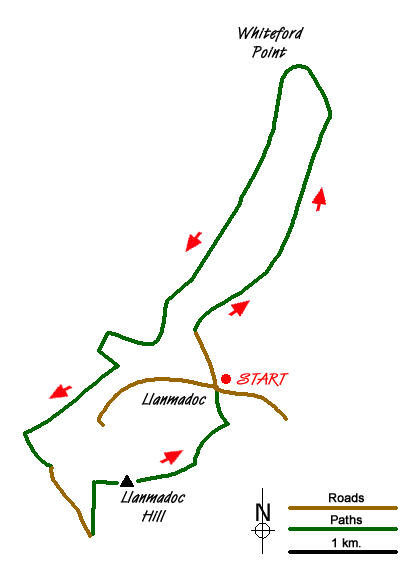 Route Map - Whiteford Point & Broughton Bay from Llanmadoc
 Walk