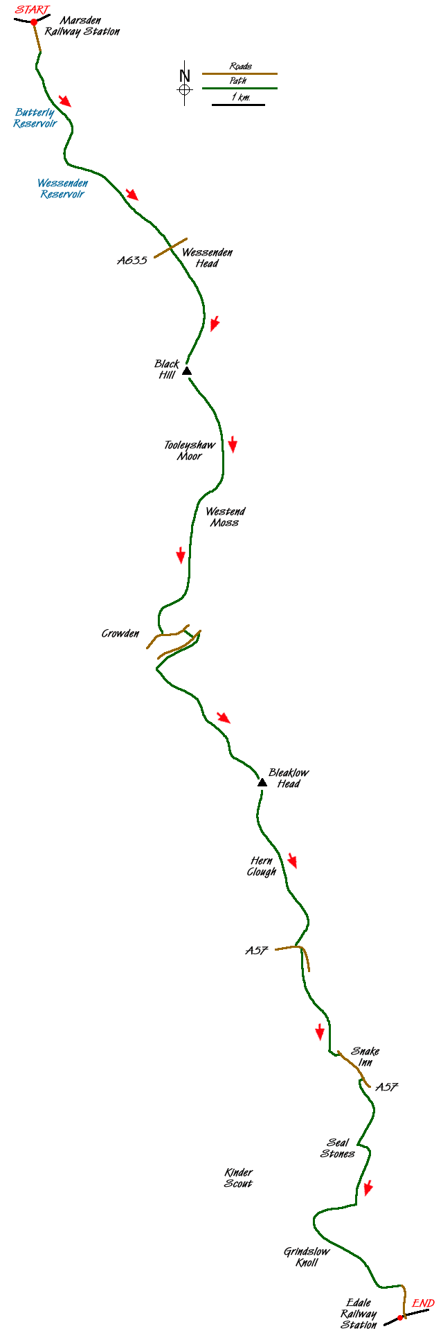 Route Map - Marsden to Edale challenge Walk