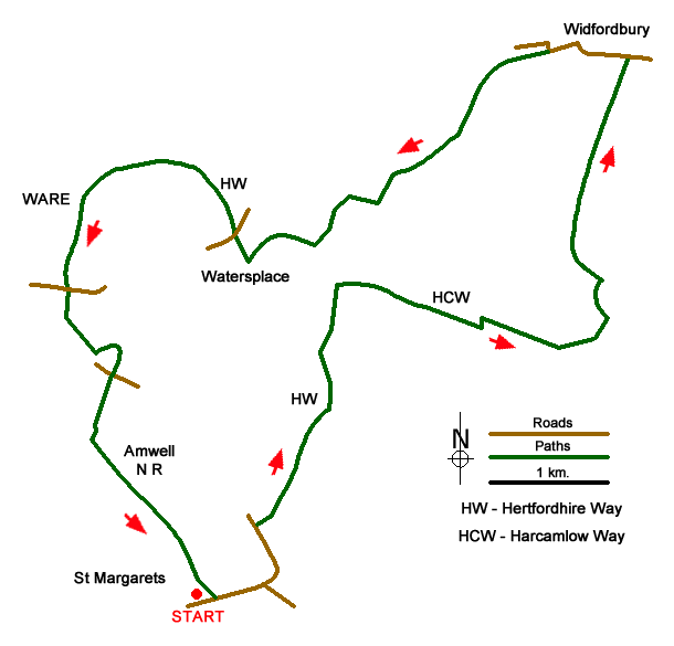 Route Map - St Margaret's circular via Widford Walk