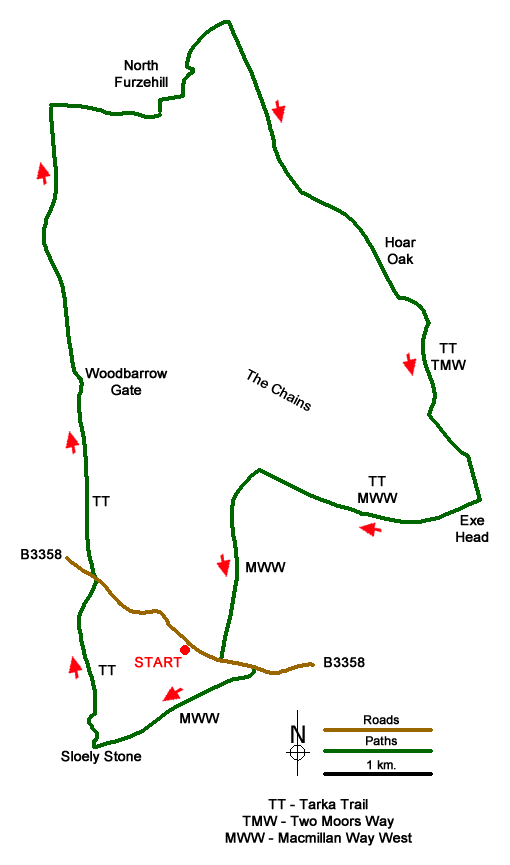Route Map - Shallowford, Hoar Oak Tree & The Chains Walk