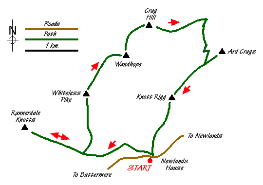 Route Map - Coledale and Newlands circular from near Buttermere Walk