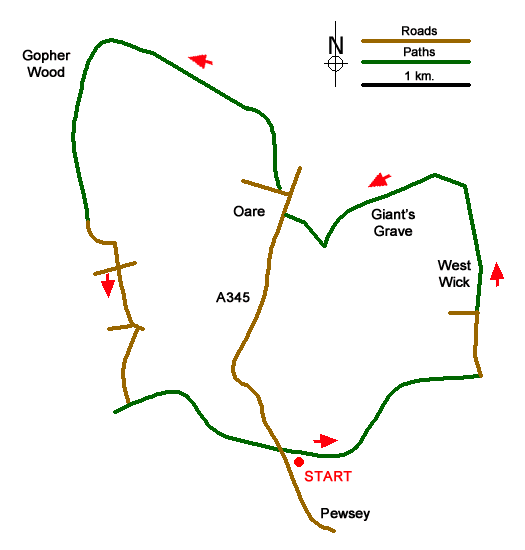 Route Map - Wessex Downs & Kennet & Avon Canal from Pewsey Walk