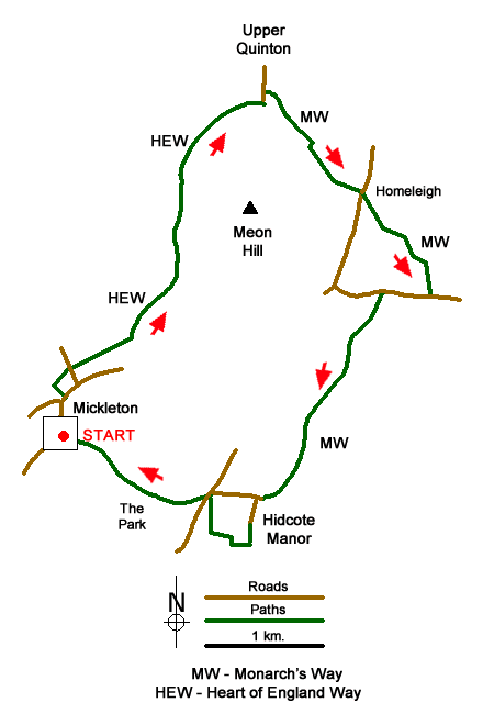 Route Map - Upper Quinton & Hidcote Bartrim from Mickleton Walk