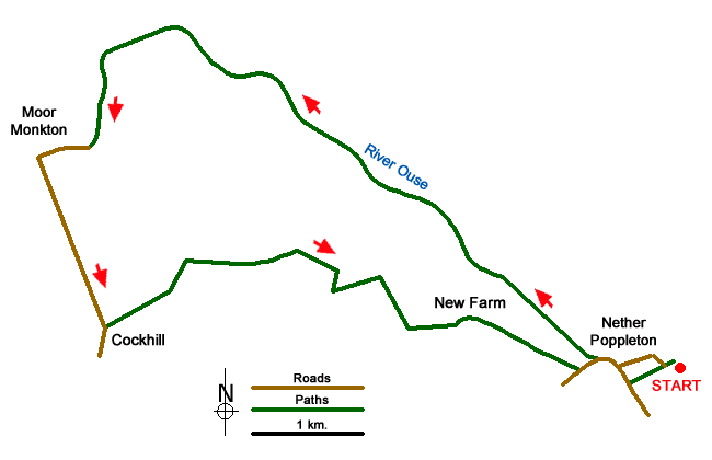 Route Map - River Ouse & Moor Monkton FROM Nether Poppleton Walk
