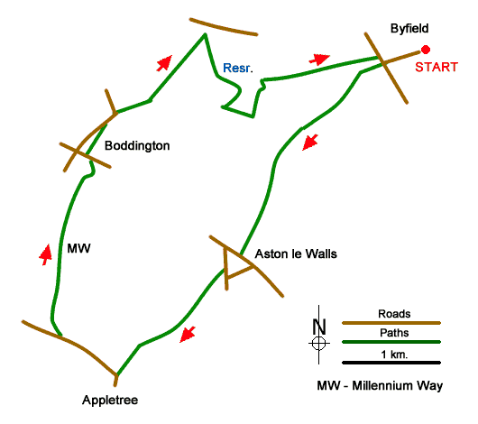 Route Map - Byfield, Aston le Walls & Boddington Reservoir Walk