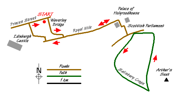 Route Map - Edinburgh - Salisbury Crags and the Royal Mile Walk