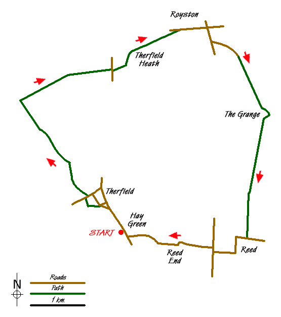 Route Map - Therfield to Royston & Reed Circular Walk