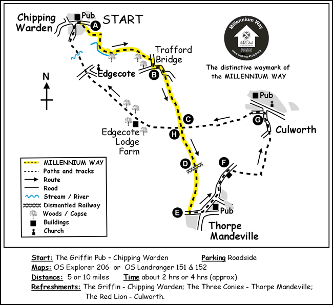 Route Map - Chipping Warden, Thorpe Mandeville, Culworth Circular Walk