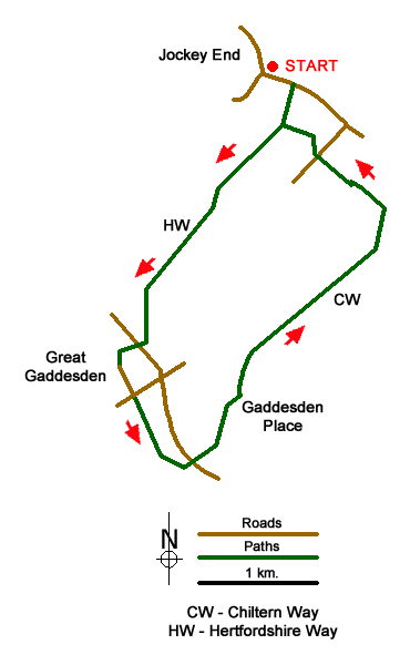 Route Map - Great Gaddesden from Jockey End Walk