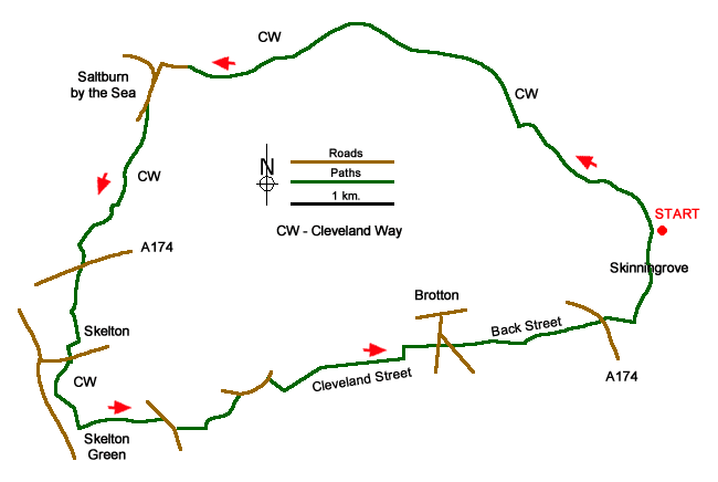 Route Map - Saltburn and Skelton from Skinningrove Walk