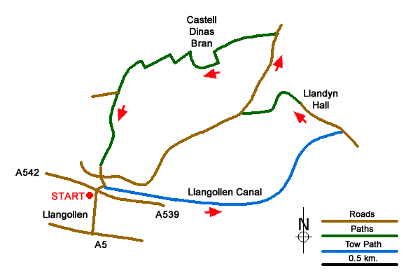 Route Map - Castell Dinas Bran from Llangollen Walk