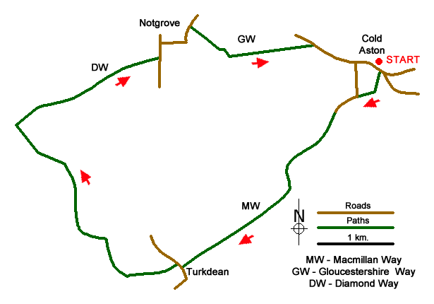 Route Map - Turkdean & Notgrove from Cold Aston Walk