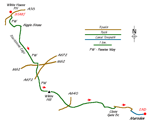 Route Map - Blackstone Edge and the Pennine Way without a car Walk