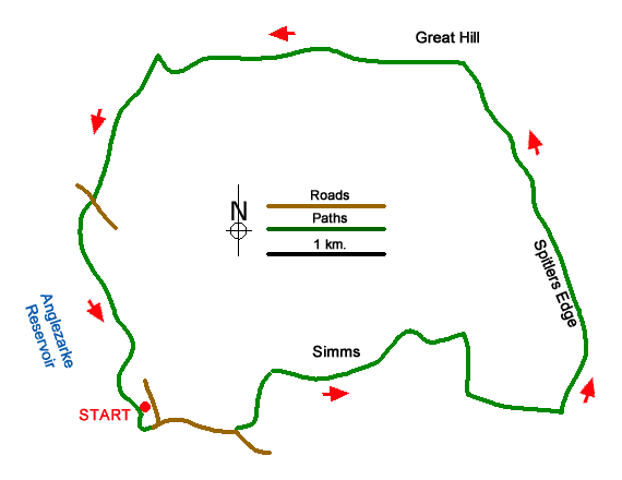 Route Map - Great Hill & Anglezarke Reservoir Walk